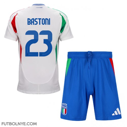 Camiseta Italia Alessandro Bastoni #23 Visitante Equipación para niños Eurocopa 2024 manga corta (+ pantalones cortos)